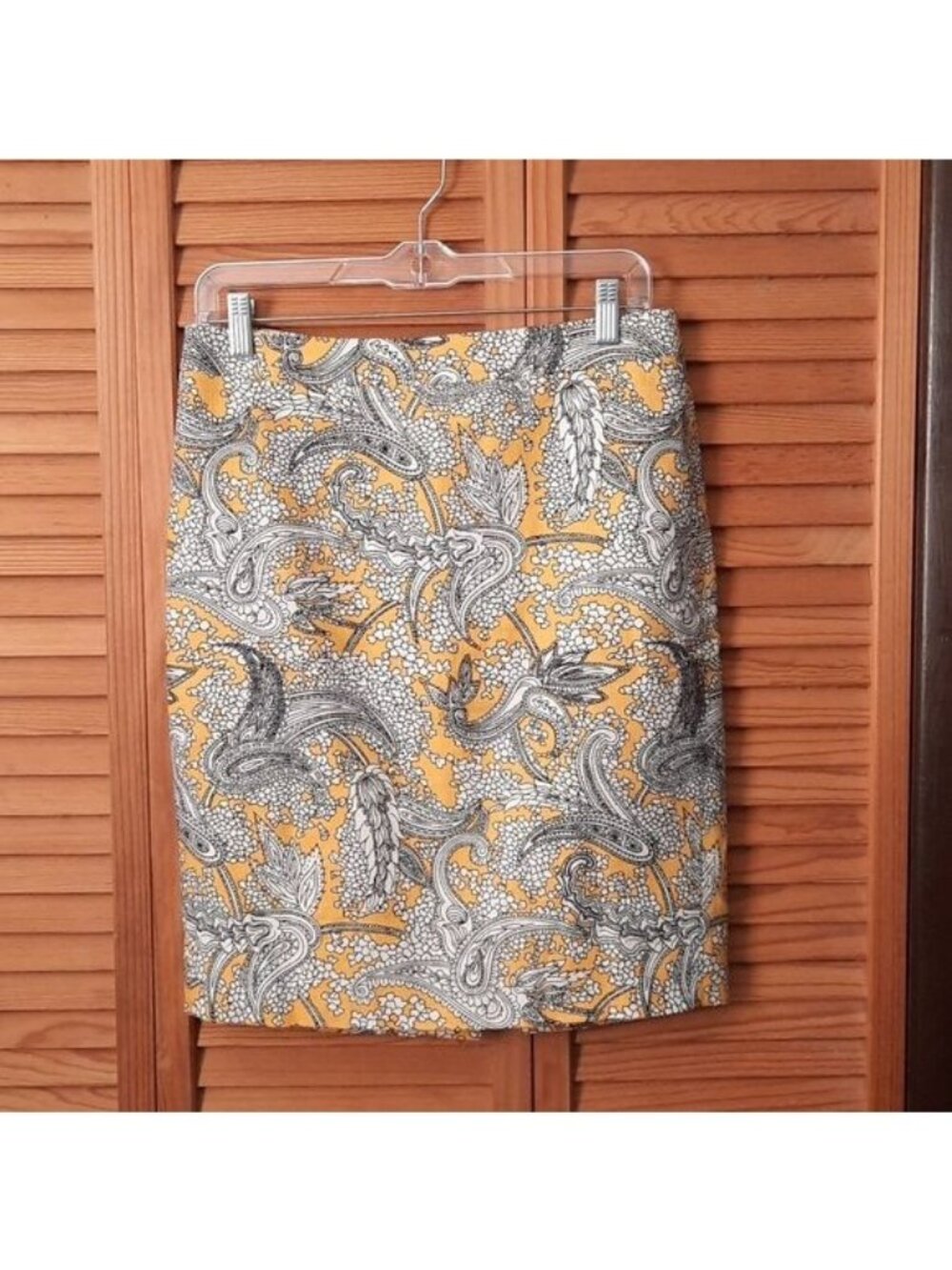 J.Crew Yellow Black White Paisley Floral Print Back Zipper Pencil Skirt Size 2